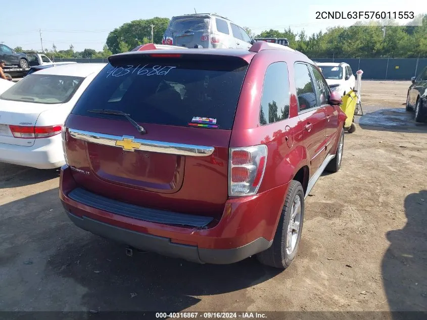 2007 Chevrolet Equinox Lt VIN: 2CNDL63F576011553 Lot: 40316867