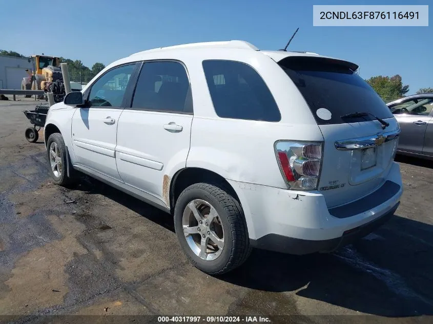 2007 Chevrolet Equinox Lt VIN: 2CNDL63F876116491 Lot: 40317997