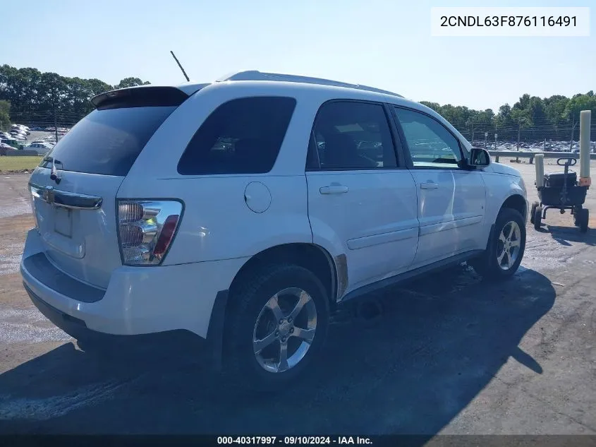 2007 Chevrolet Equinox Lt VIN: 2CNDL63F876116491 Lot: 40317997