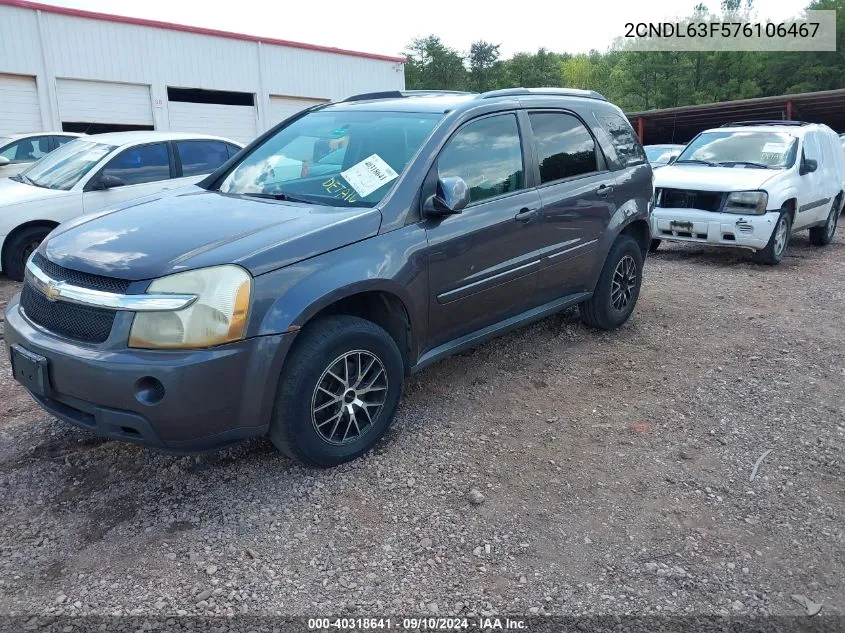 2007 Chevrolet Equinox Lt VIN: 2CNDL63F576106467 Lot: 40318641