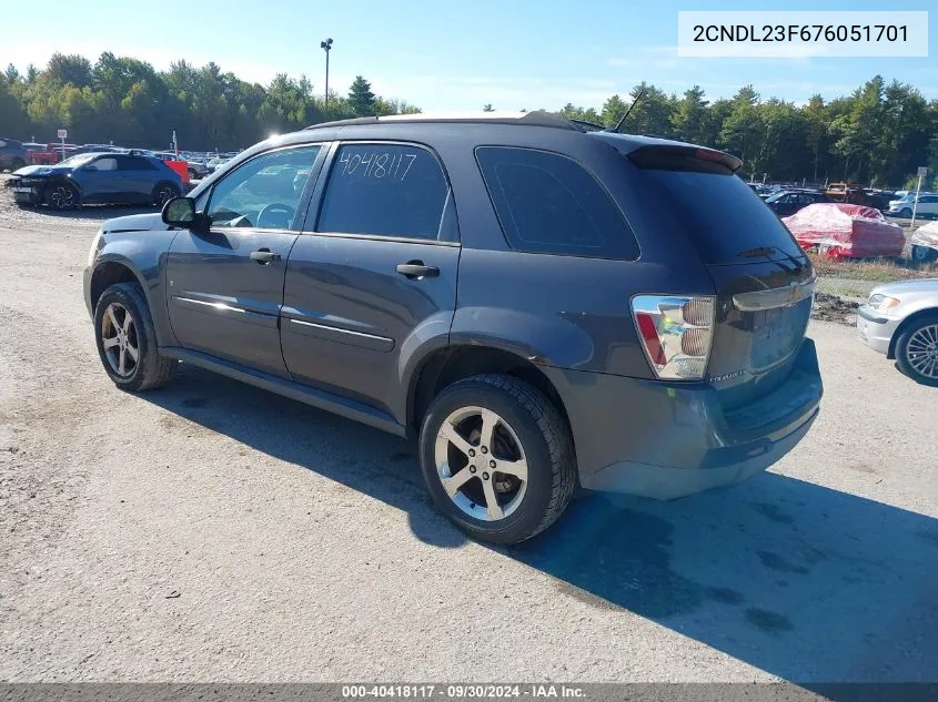 2007 Chevrolet Equinox Ls VIN: 2CNDL23F676051701 Lot: 40418117