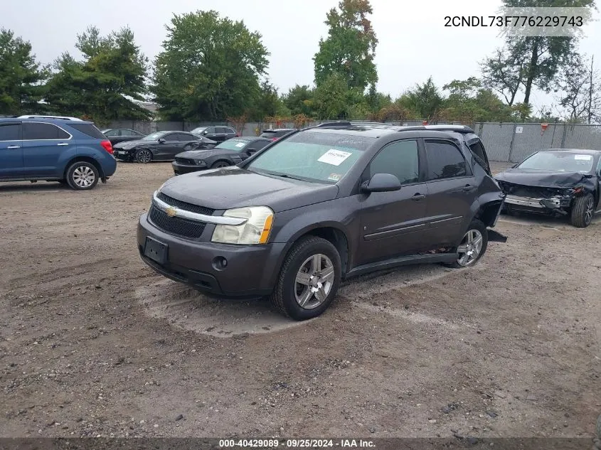 2007 Chevrolet Equinox Lt VIN: 2CNDL73F776229743 Lot: 40429089