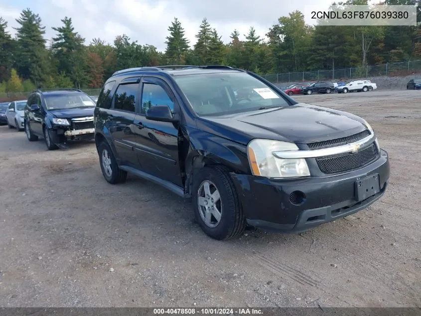 2007 Chevrolet Equinox Lt VIN: 2CNDL63F876039380 Lot: 40478508