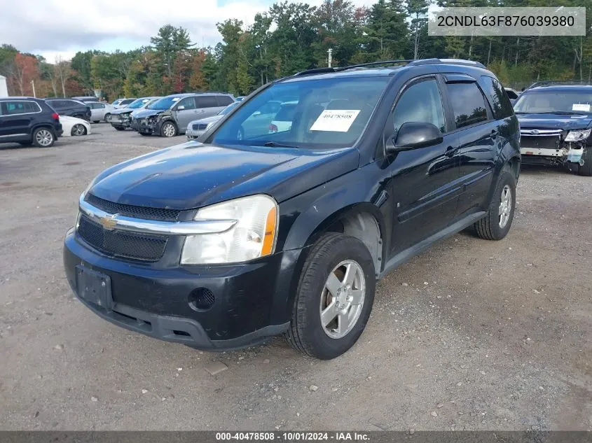 2007 Chevrolet Equinox Lt VIN: 2CNDL63F876039380 Lot: 40478508