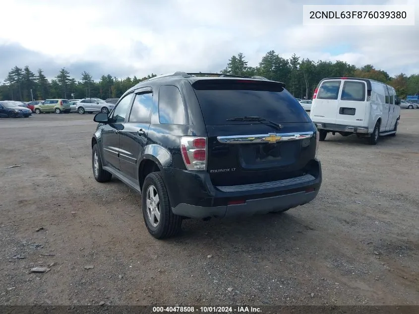 2007 Chevrolet Equinox Lt VIN: 2CNDL63F876039380 Lot: 40478508