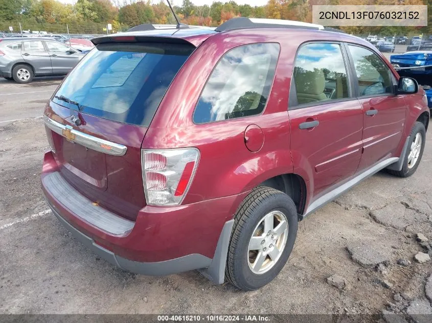 2007 Chevrolet Equinox Ls VIN: 2CNDL13F076032152 Lot: 40615210