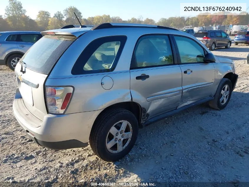 2007 Chevrolet Equinox Ls VIN: 2CNDL13F676240942 Lot: 40650367