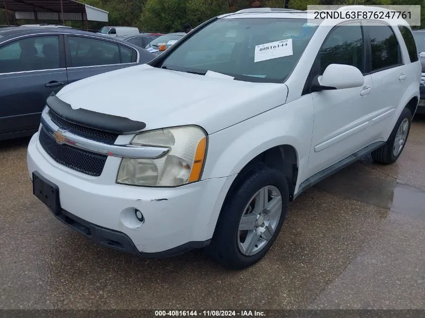 2007 Chevrolet Equinox Lt VIN: 2CNDL63F876247761 Lot: 40816144