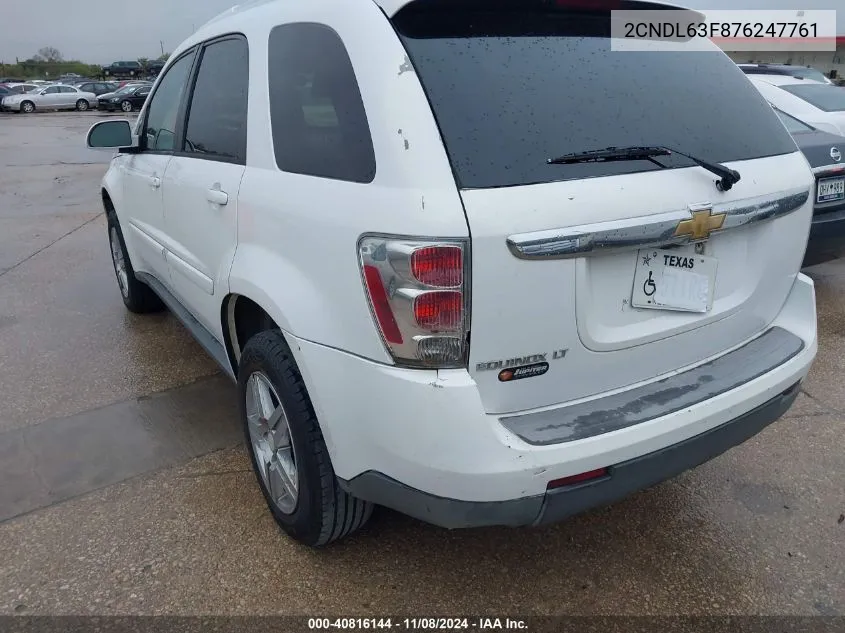 2007 Chevrolet Equinox Lt VIN: 2CNDL63F876247761 Lot: 40816144