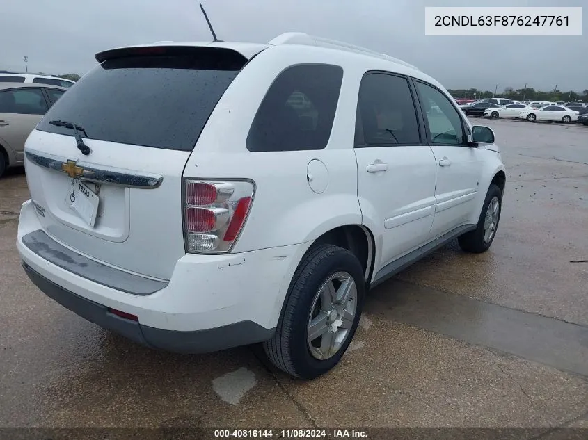 2007 Chevrolet Equinox Lt VIN: 2CNDL63F876247761 Lot: 40816144