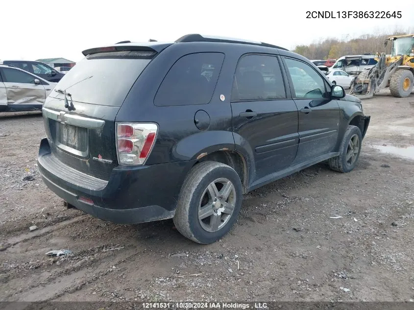 2008 Chevrolet Equinox VIN: 2CNDL13F386322645 Lot: 12141531