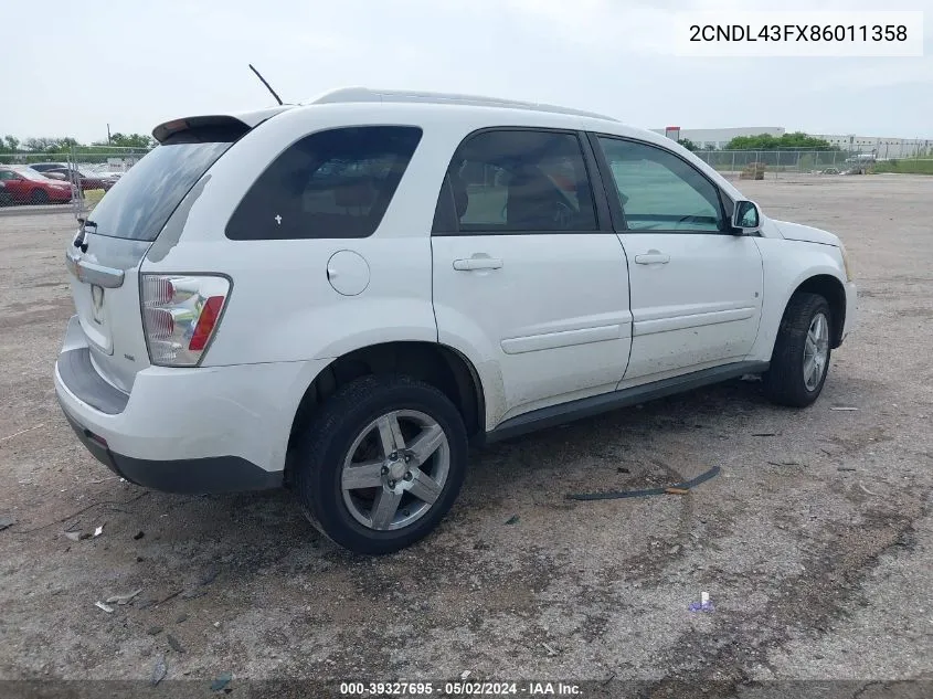 2008 Chevrolet Equinox Lt VIN: 2CNDL43FX86011358 Lot: 39327695