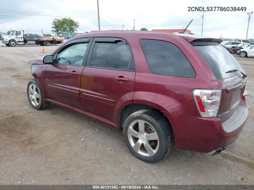 2008 Chevrolet Equinox Sport VIN: 2CNDL537786038449 Lot: 40131342