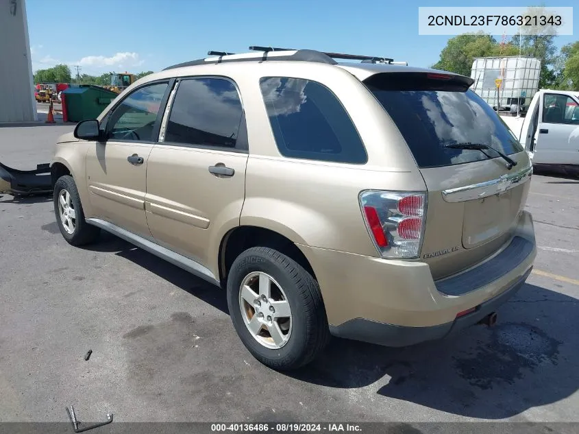 2008 Chevrolet Equinox Ls VIN: 2CNDL23F786321343 Lot: 40136486