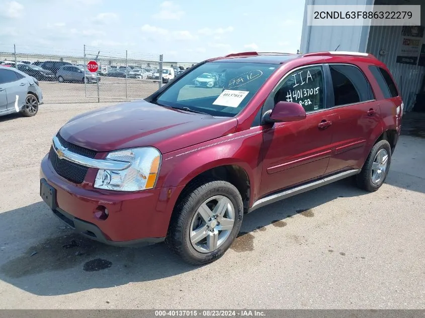 2008 Chevrolet Equinox Lt VIN: 2CNDL63F886322279 Lot: 40137015