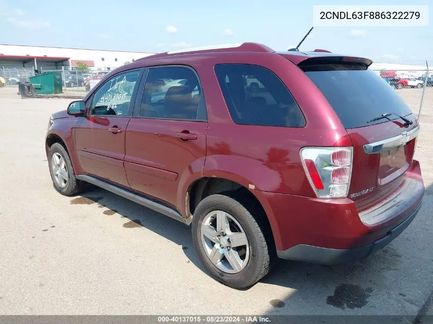 2008 Chevrolet Equinox Lt VIN: 2CNDL63F886322279 Lot: 40137015