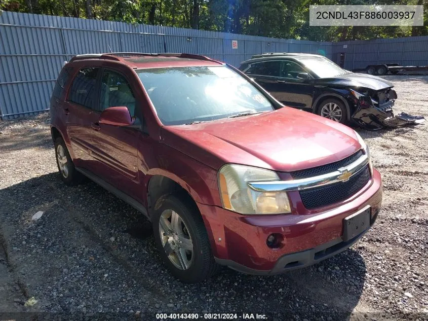 2008 Chevrolet Equinox Lt VIN: 2CNDL43F886003937 Lot: 40143490