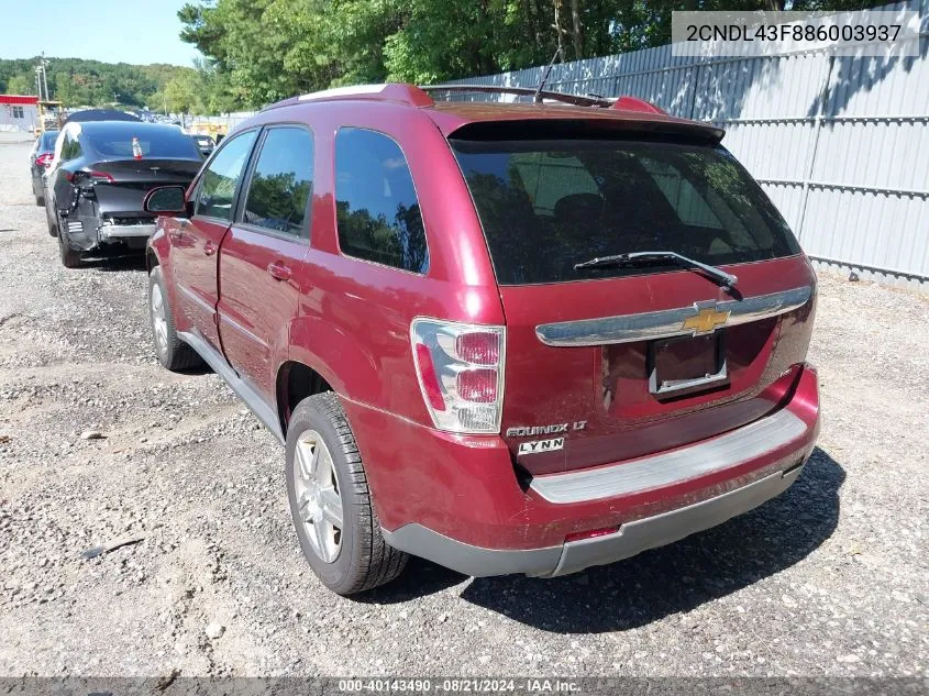 2008 Chevrolet Equinox Lt VIN: 2CNDL43F886003937 Lot: 40143490