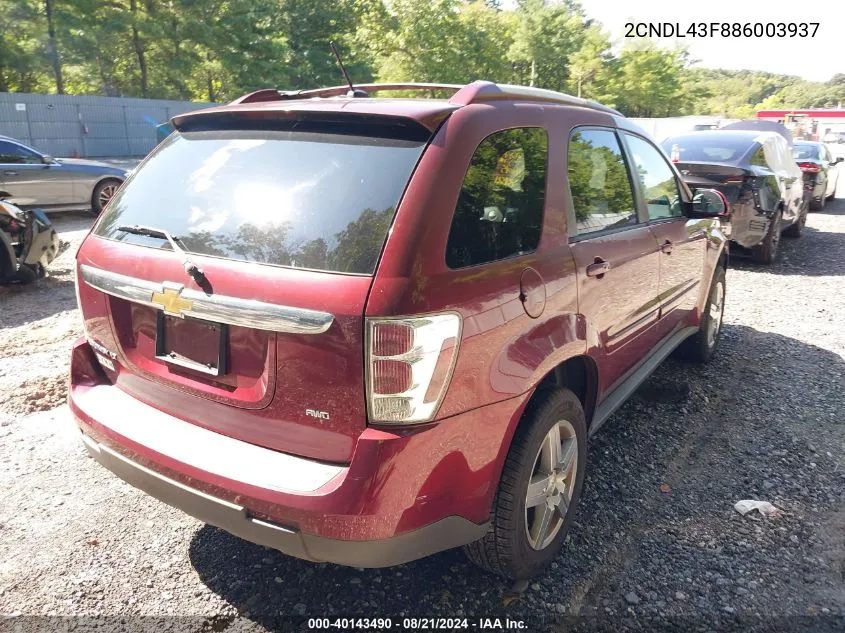 2008 Chevrolet Equinox Lt VIN: 2CNDL43F886003937 Lot: 40143490