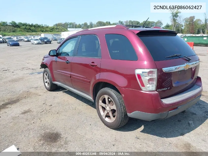 2008 Chevrolet Equinox Lt VIN: 2CNDL63F086062427 Lot: 40253346