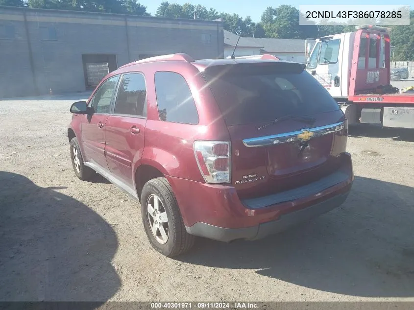 2008 Chevrolet Equinox Lt VIN: 2CNDL43F386078285 Lot: 40301971