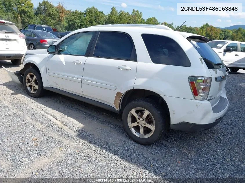 2008 Chevrolet Equinox Lt VIN: 2CNDL53F486063848 Lot: 40314645