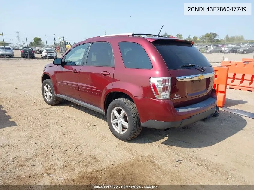 2008 Chevrolet Equinox Lt VIN: 2CNDL43F786047749 Lot: 40317872