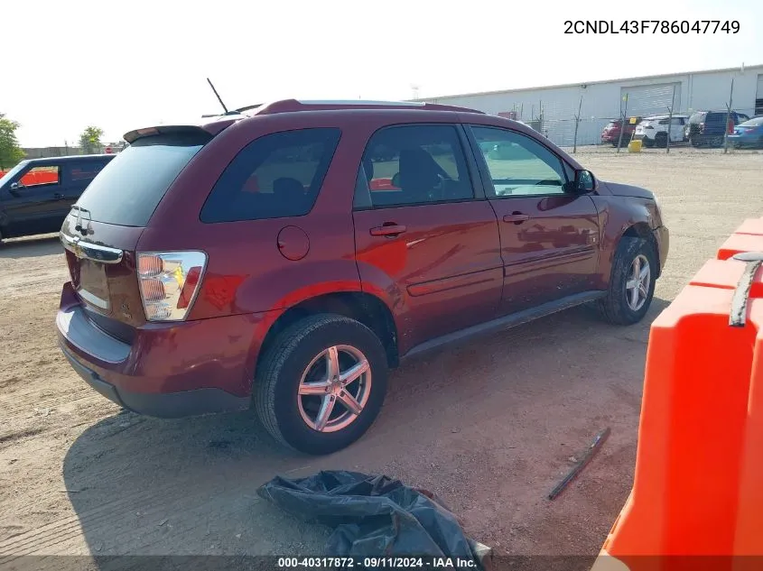 2008 Chevrolet Equinox Lt VIN: 2CNDL43F786047749 Lot: 40317872