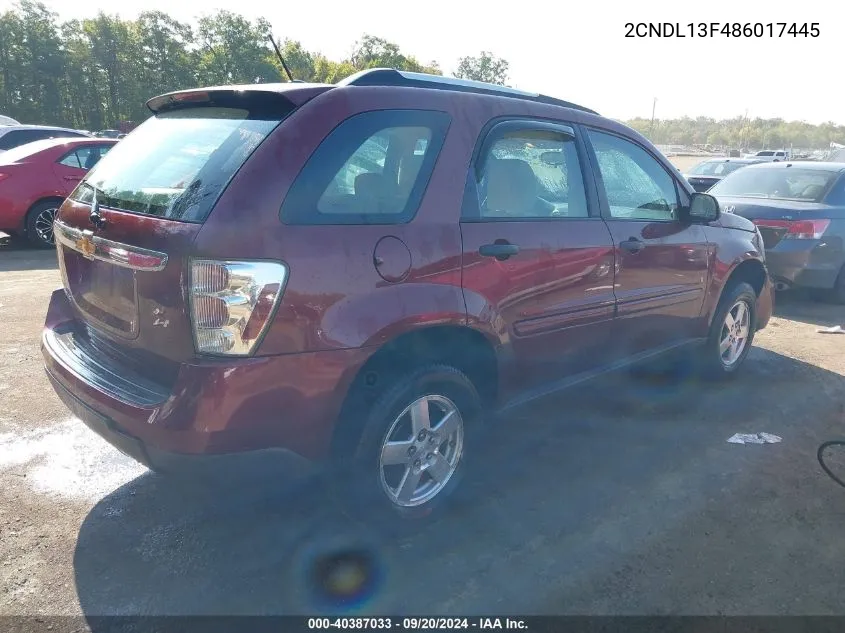 2008 Chevrolet Equinox Ls VIN: 2CNDL13F486017445 Lot: 40387033