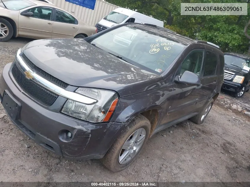 2008 Chevrolet Equinox Lt VIN: 2CNDL63F486309061 Lot: 40402115