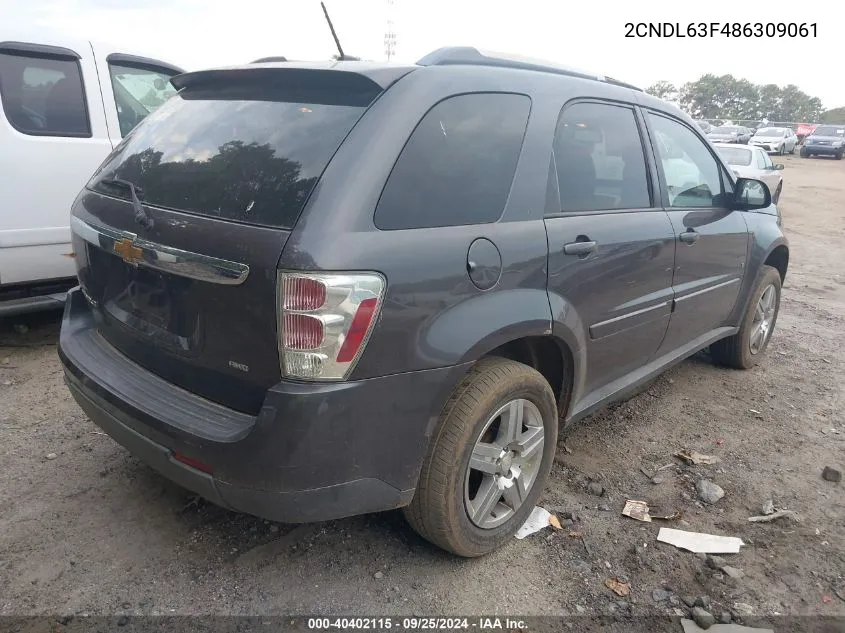 2008 Chevrolet Equinox Lt VIN: 2CNDL63F486309061 Lot: 40402115