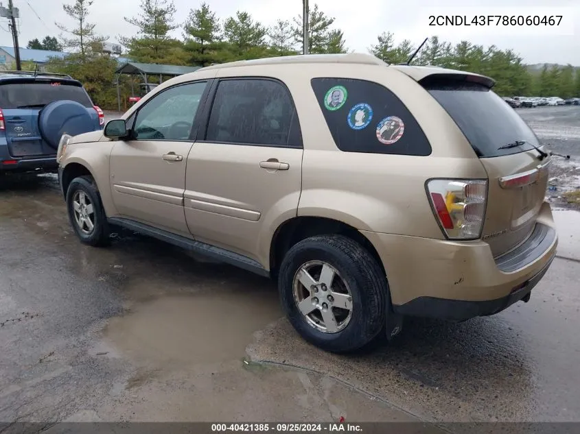 2008 Chevrolet Equinox Lt VIN: 2CNDL43F786060467 Lot: 40421385