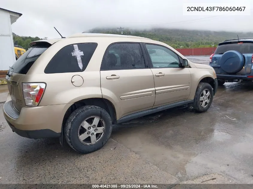 2008 Chevrolet Equinox Lt VIN: 2CNDL43F786060467 Lot: 40421385