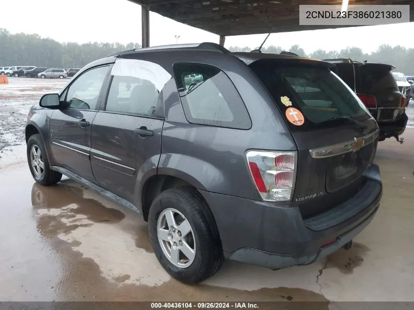 2008 Chevrolet Equinox Ls VIN: 2CNDL23F386021380 Lot: 40436104