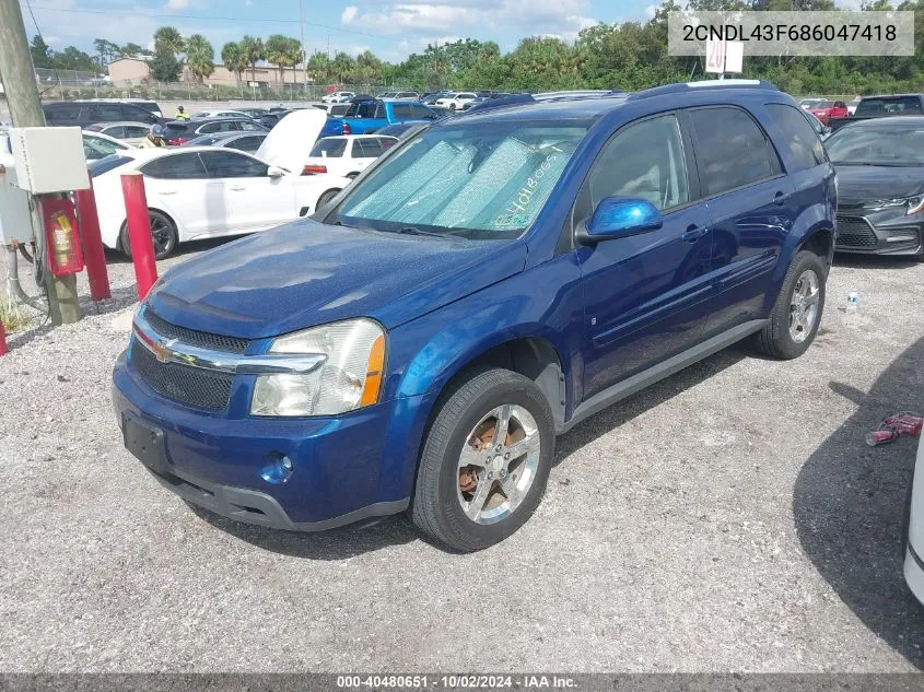 2008 Chevrolet Equinox Lt VIN: 2CNDL43F686047418 Lot: 40480651