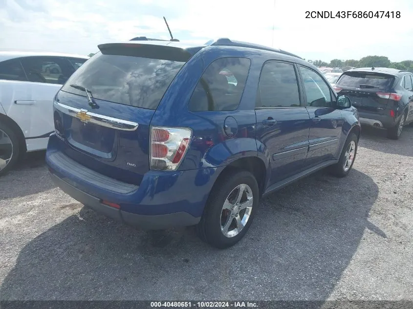 2008 Chevrolet Equinox Lt VIN: 2CNDL43F686047418 Lot: 40480651