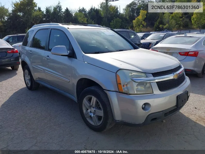 2008 Chevrolet Equinox Lt VIN: 2CNDL63F786301360 Lot: 40575675