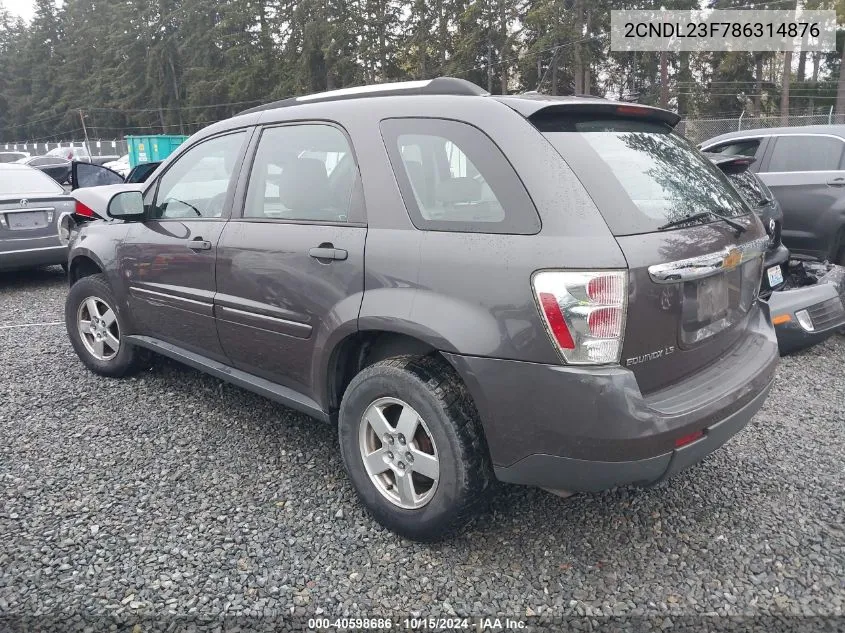 2008 Chevrolet Equinox Ls VIN: 2CNDL23F786314876 Lot: 40598686