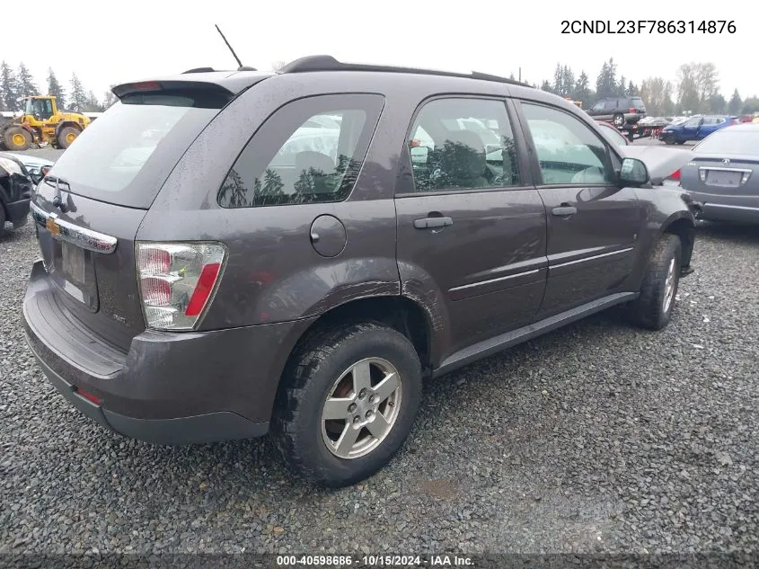 2008 Chevrolet Equinox Ls VIN: 2CNDL23F786314876 Lot: 40598686