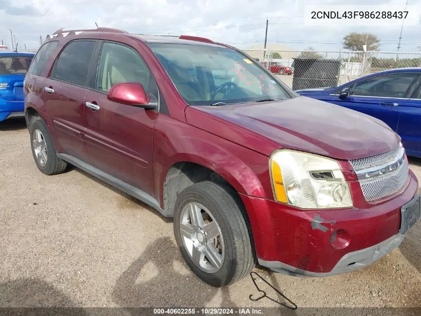 2008 Chevrolet Equinox Lt VIN: 2CNDL43F986288437 Lot: 40602255