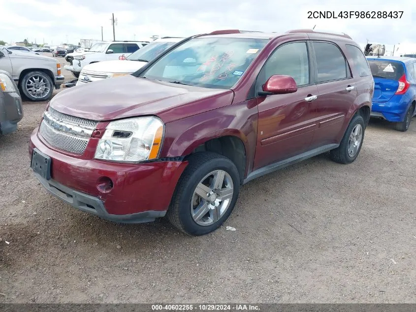 2008 Chevrolet Equinox Lt VIN: 2CNDL43F986288437 Lot: 40602255