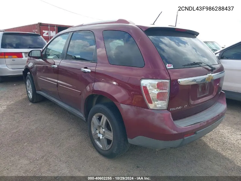 2008 Chevrolet Equinox Lt VIN: 2CNDL43F986288437 Lot: 40602255