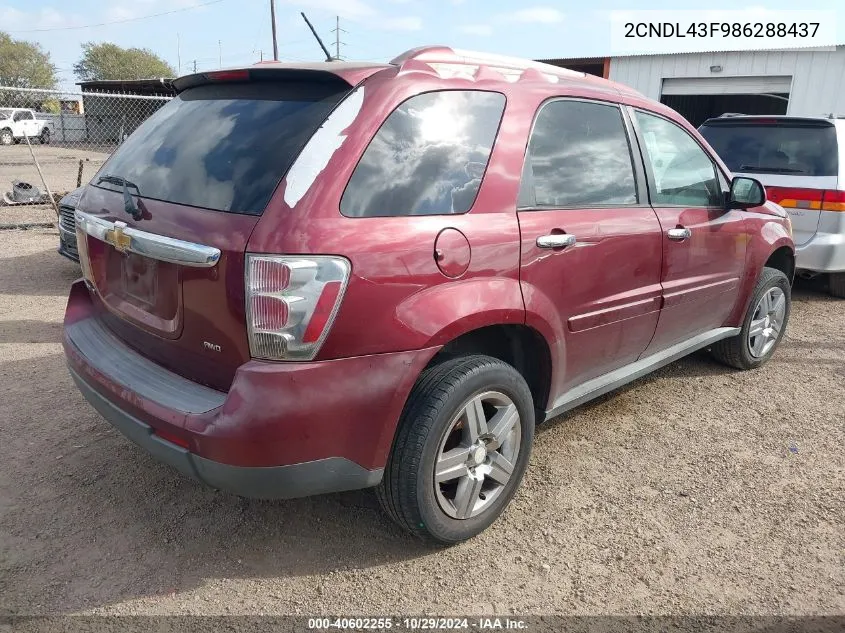 2008 Chevrolet Equinox Lt VIN: 2CNDL43F986288437 Lot: 40602255