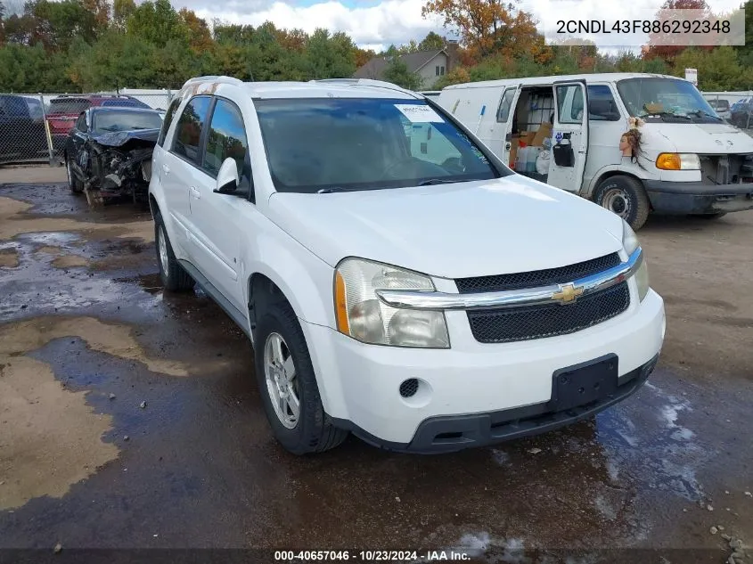 2008 Chevrolet Equinox Lt VIN: 2CNDL43F886292348 Lot: 40657046