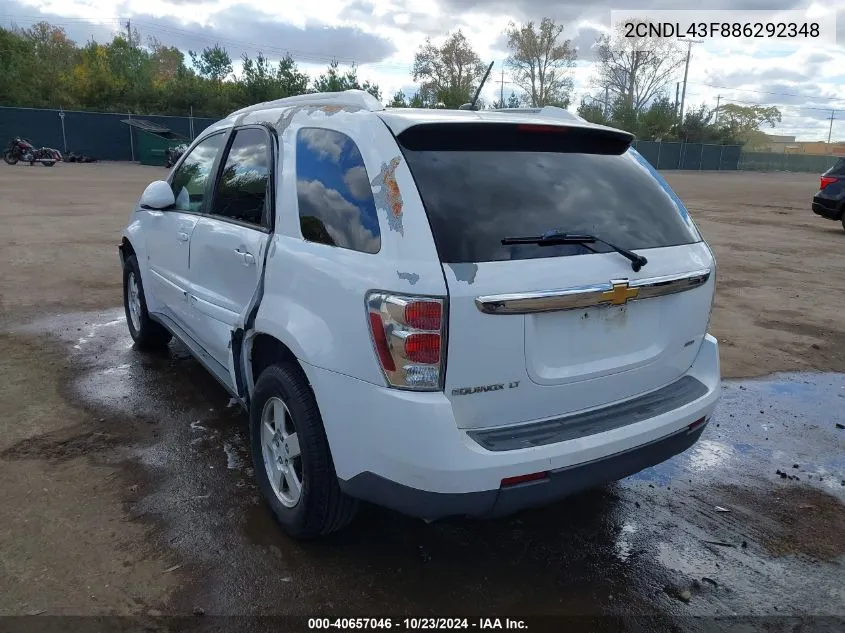 2008 Chevrolet Equinox Lt VIN: 2CNDL43F886292348 Lot: 40657046