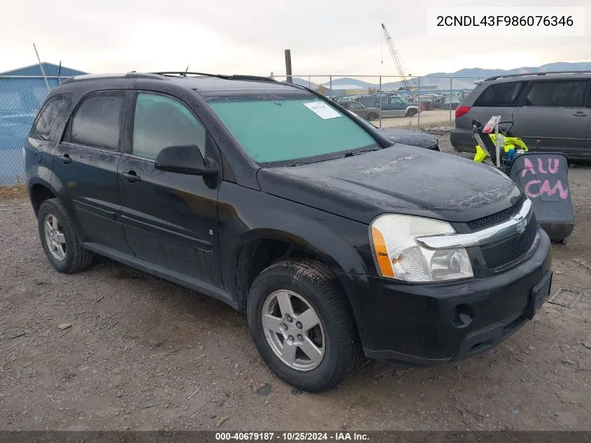 2008 Chevrolet Equinox Lt VIN: 2CNDL43F986076346 Lot: 40679187