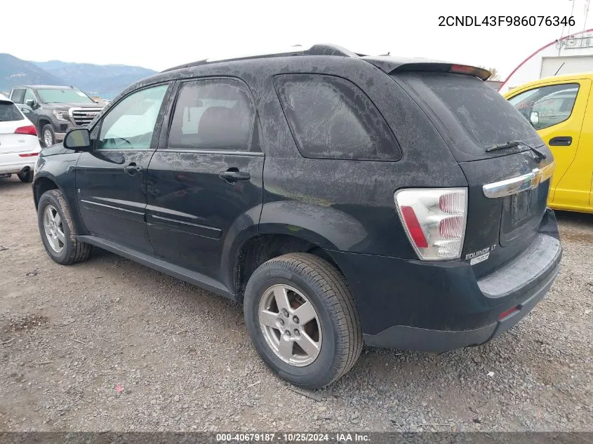 2008 Chevrolet Equinox Lt VIN: 2CNDL43F986076346 Lot: 40679187