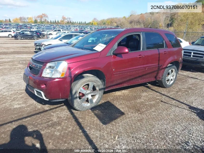 2008 Chevrolet Equinox Sport VIN: 2CNDL937086070151 Lot: 40690637