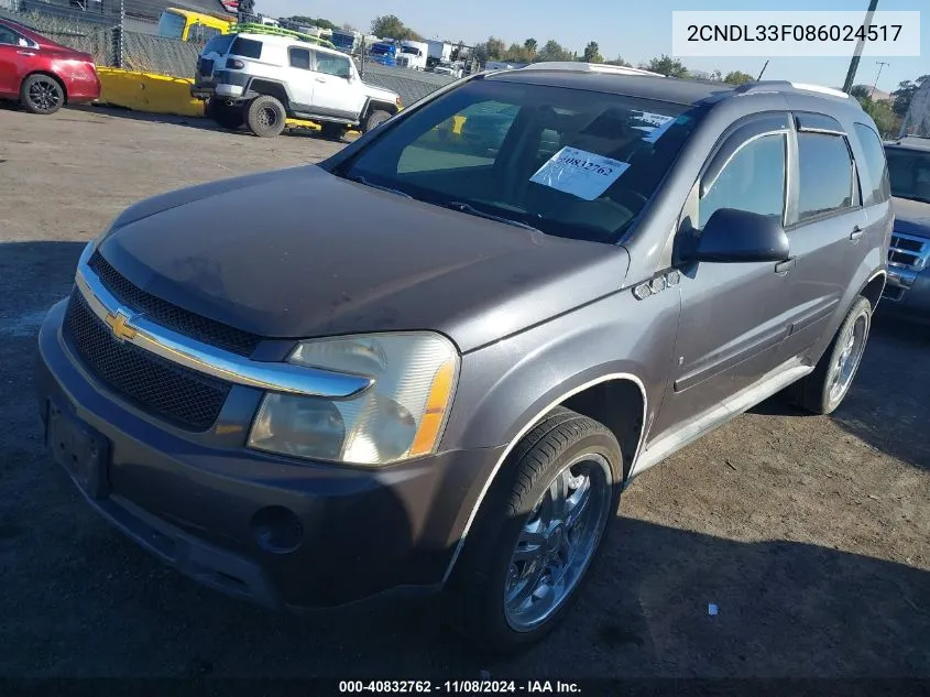 2008 Chevrolet Equinox Lt VIN: 2CNDL33F086024517 Lot: 40832762