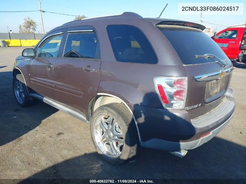 2008 Chevrolet Equinox Lt VIN: 2CNDL33F086024517 Lot: 40832762